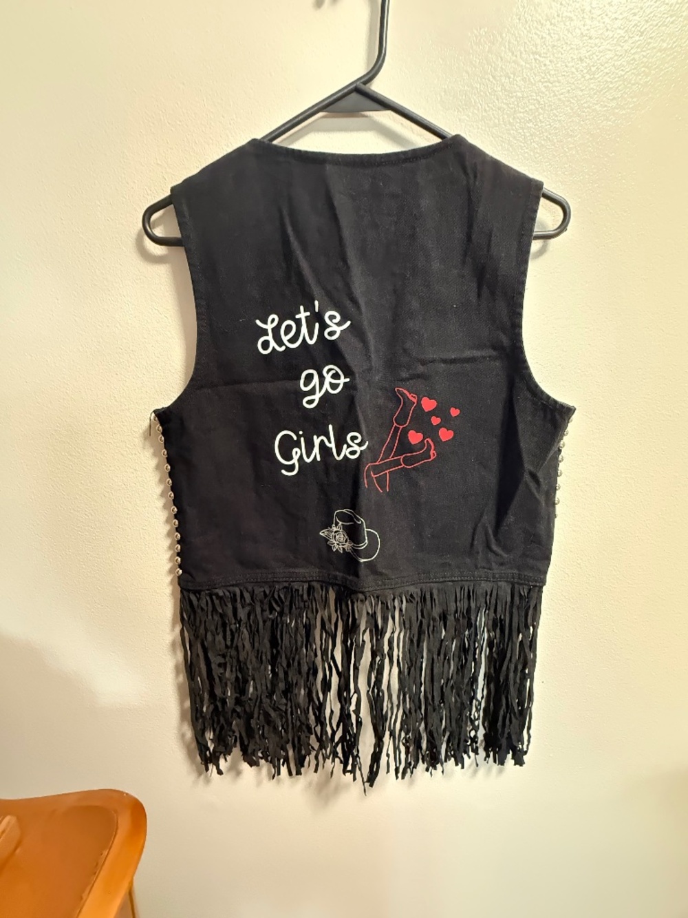 Customized SHEIN women’s L black denim vest with fringe
